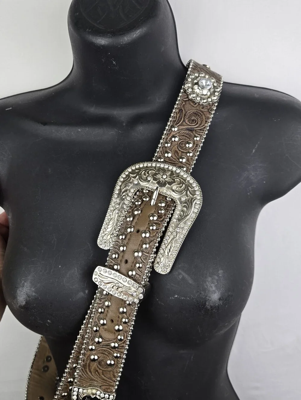 Blazing Roxx‎ Western Rhinestone Studded Belt Embellished Buckle Floral Sz L